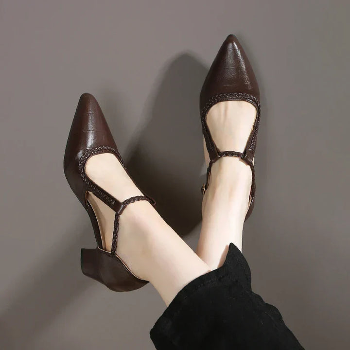 Braided T-Strap Block Heels in Brown — VerolynBoutique