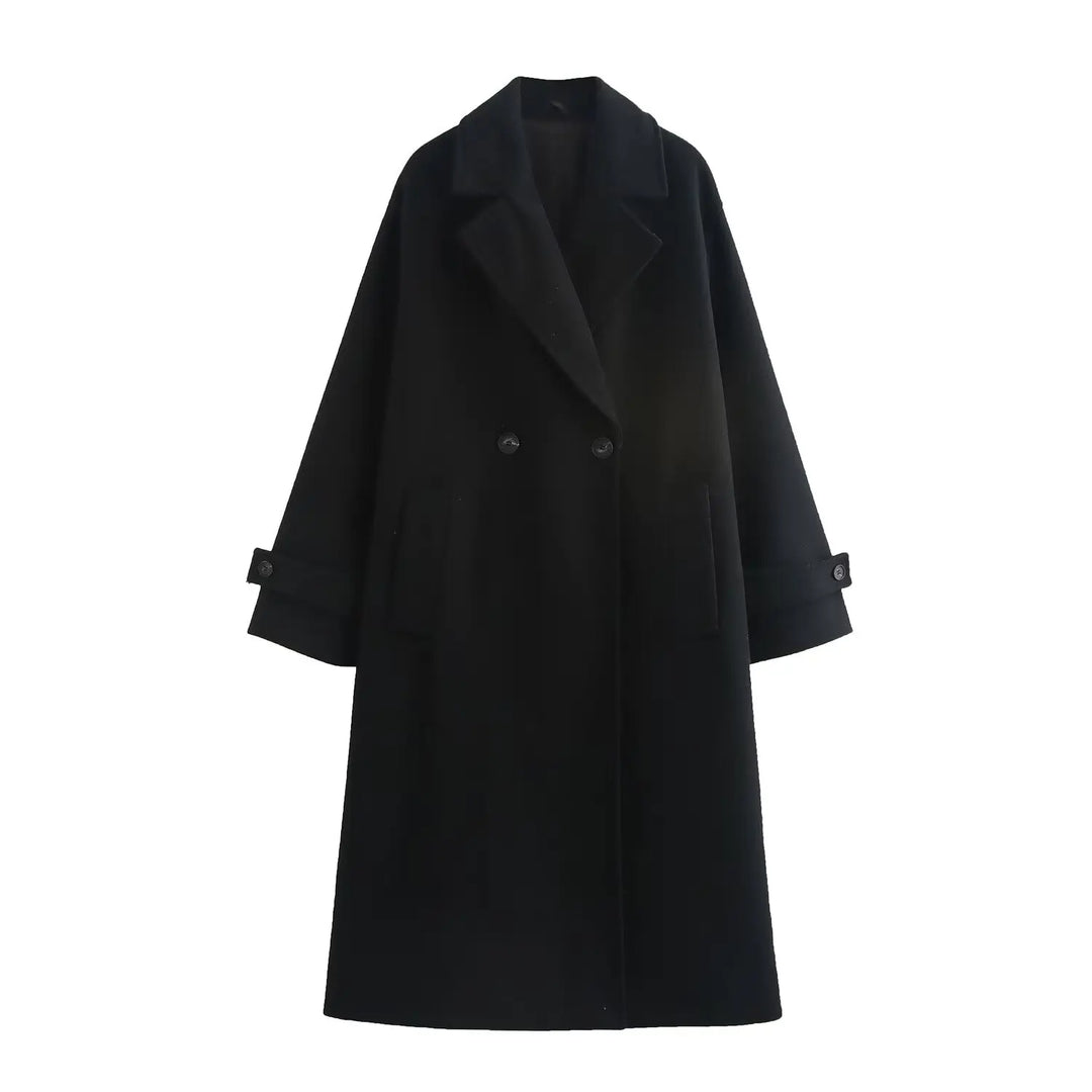 Longline Draped Collar Coat in Black — VerolynBoutique