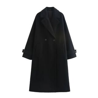 Longline Draped Collar Coat in Black — VerolynBoutique