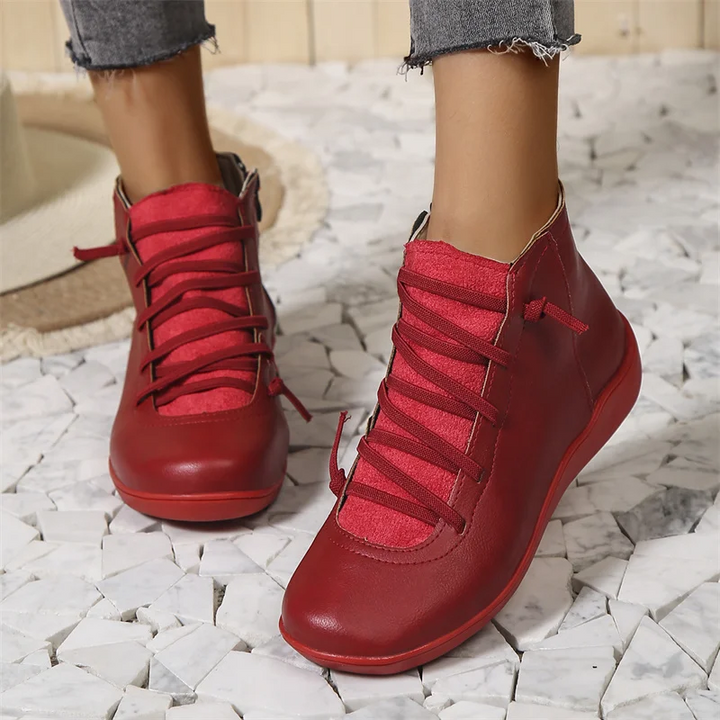Wrap-Lace Side Zip Ankle Boots in Red — VerolynBoutique