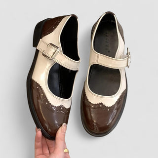 Two-Tone Brogue Mary Janes in Brown — VerolynBoutique