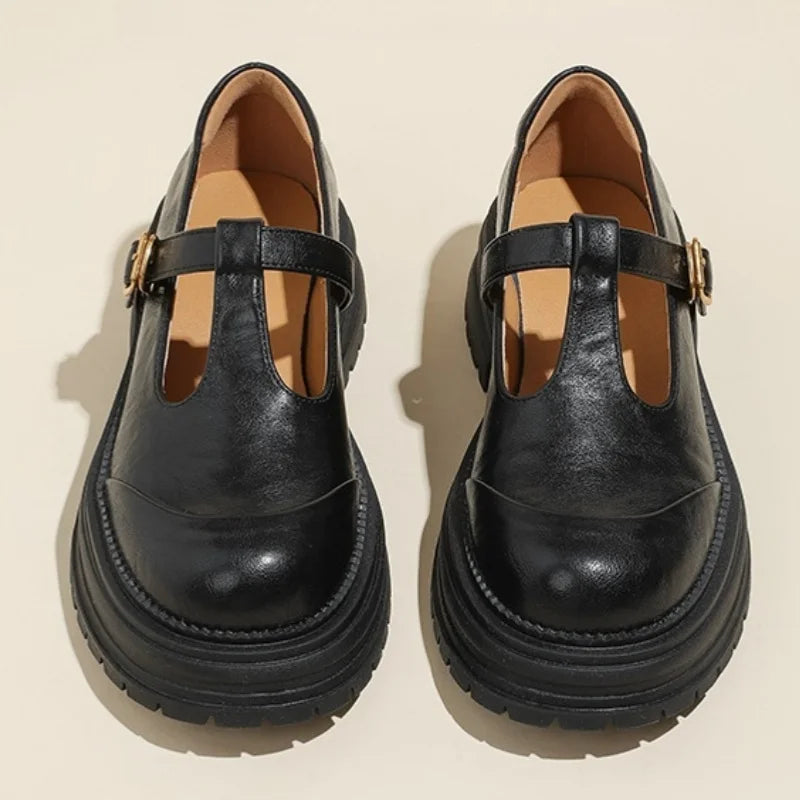 Chunky Sole T-Bar Shoes in Brown — VerolynBoutique