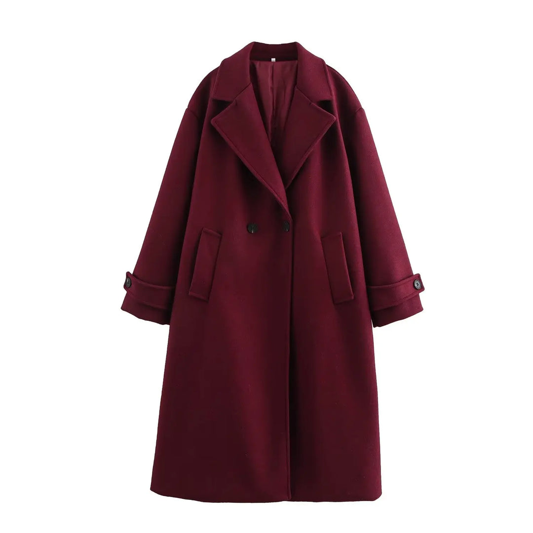 Longline Draped Collar Coat in Burgundy — VerolynBoutique