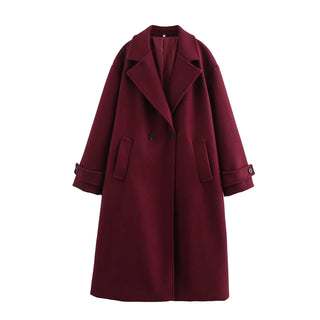Longline Draped Collar Coat in Burgundy — VerolynBoutique