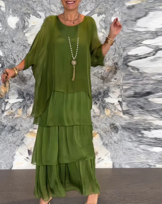 Loose Overlay Tiered Maxi Dress in Dark Green — VerolynBoutique
