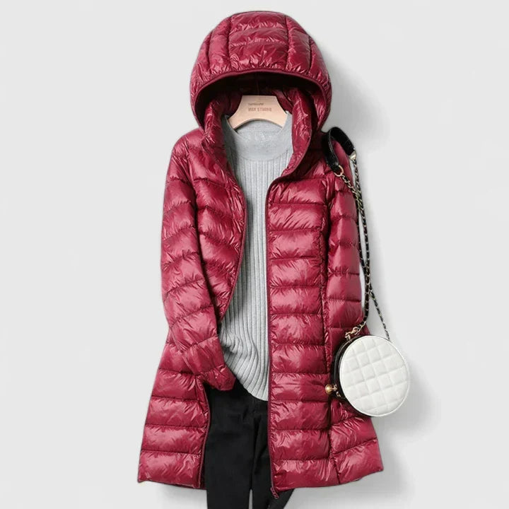 Ultralight Long Down Jacket in Red — VerolynBoutique