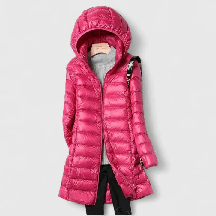Ultralight Long Down Jacket in Burgundy — VerolynBoutique