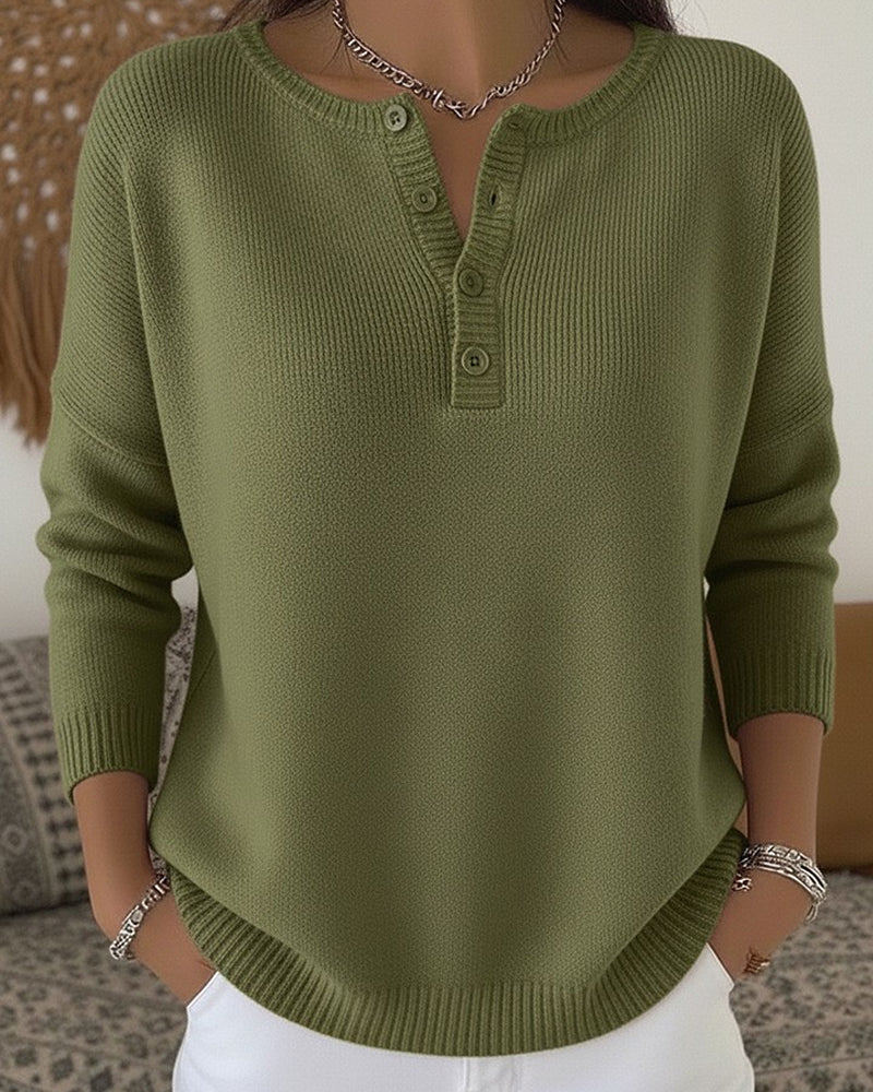 Verolyn henley button knit jumper in olive green