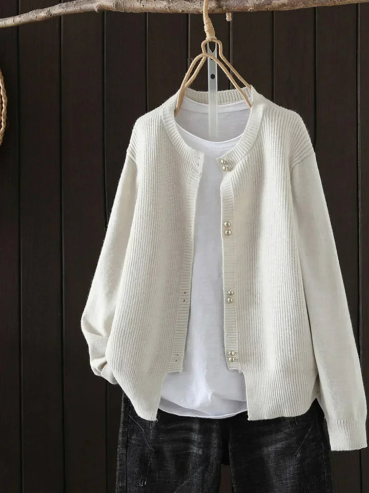 Pearl Button Crew Neck Cardigan in Ivory — VerolynBoutique