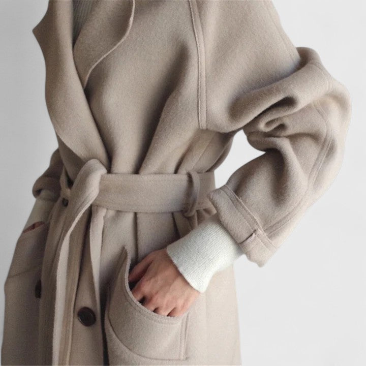 Relaxed Soft Texture Long Coat in Beige — VerolynBoutique