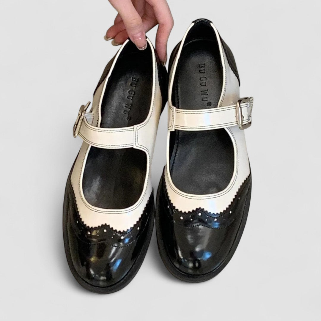 Two-Tone Brogue Mary Janes in Brown — VerolynBoutique