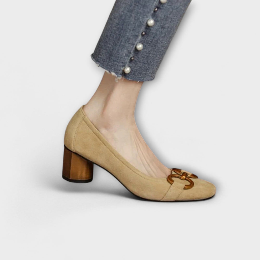 Suede-Look Horsebit Court Shoes in Navy — VerolynBoutique