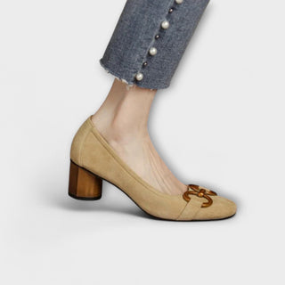 Suede-Look Horsebit Court Shoes in Navy — VerolynBoutique