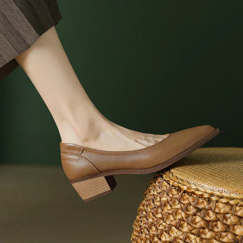 Pointed Toe Slip-On Heels in Apricot — VerolynBoutique