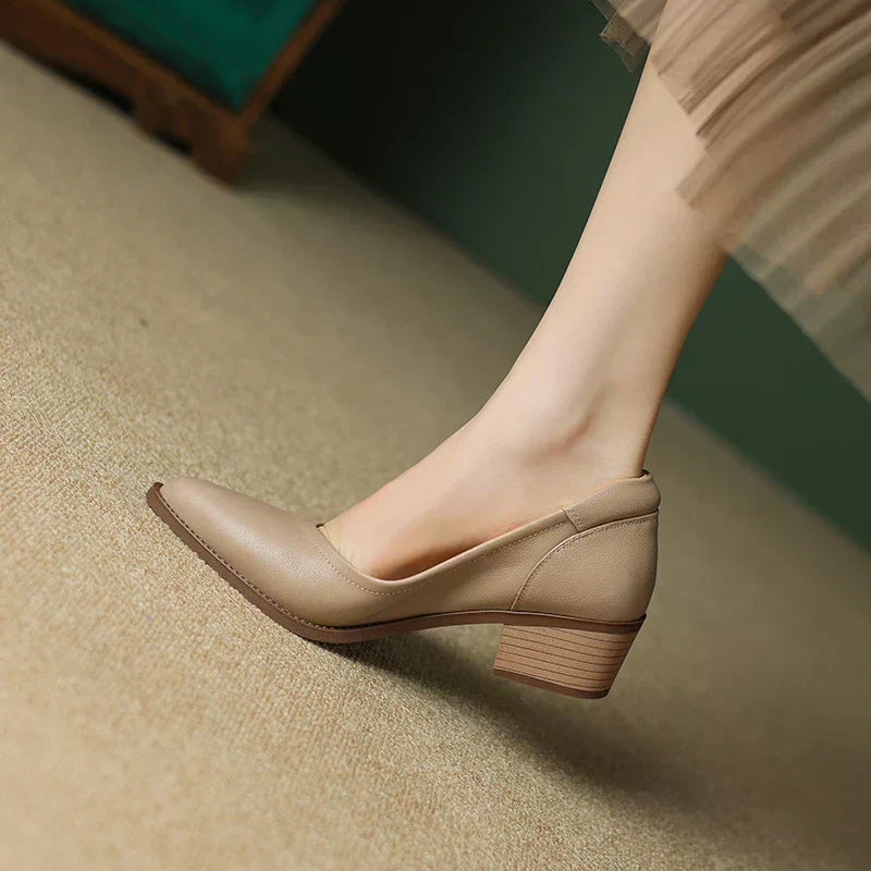 Pointed Toe Slip-On Heels in Apricot — VerolynBoutique