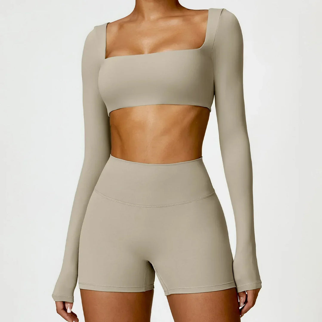Square Neck Seamless Active Set in Camel — VerolynBoutique
