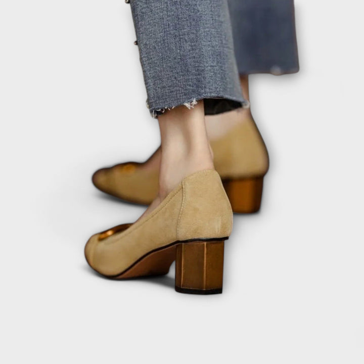 Suede-Look Horsebit Court Shoes in Navy — VerolynBoutique