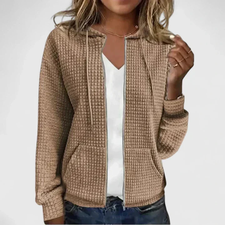 Waffle Knit Zip-Up Hoodie in Khaki — VerolynBoutique