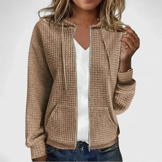 Waffle Knit Zip-Up Hoodie in Khaki — VerolynBoutique