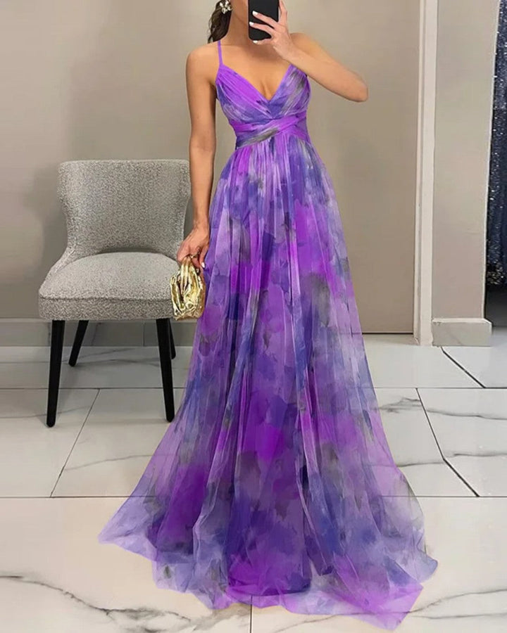 Cut-Out Waist Floral Maxi Dress in Purple — VerolynBoutique