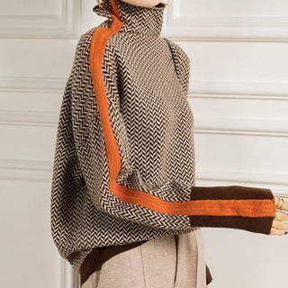 Herringbone Stripe Sleeve Turtleneck in Orange — VerolynBoutique