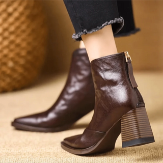 Slip-On Square Toe Ankle Boots in Brown — VerolynBoutique
