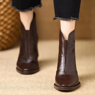 Slip-On Square Toe Ankle Boots in Brown — VerolynBoutique
