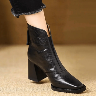 Slip-On Square Toe Ankle Boots in Black — VerolynBoutique