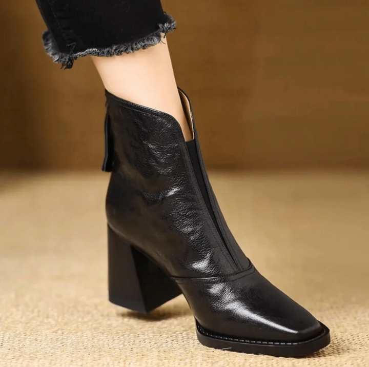 Slip-On Square Toe Ankle Boots in Black — VerolynBoutique