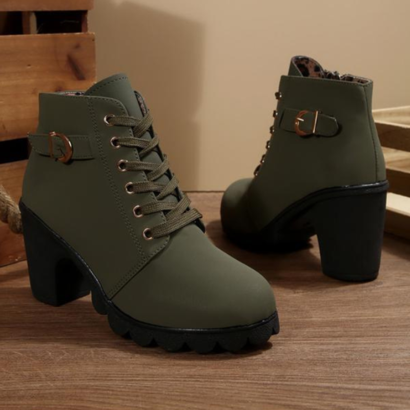 Buckle Lace-Up Ankle Boots in Olive — VerolynBoutique