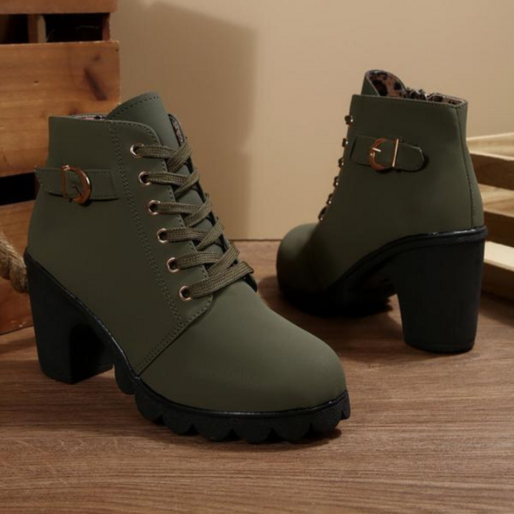 Buckle Lace-Up Ankle Boots in Olive — VerolynBoutique