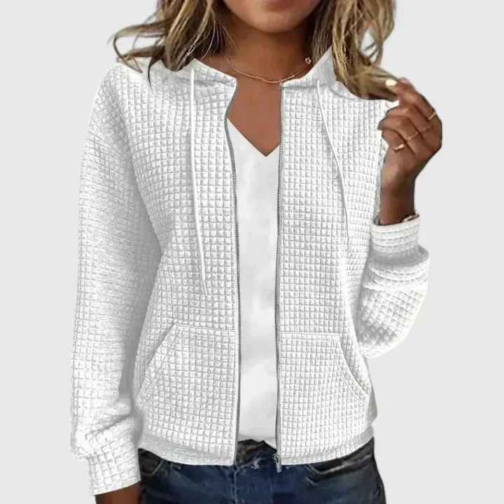 Waffle Knit Zip-Up Hoodie in White — VerolynBoutique