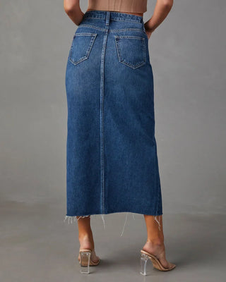 Front Slit Denim Midi Skirt in Sky Blue — VerolynBoutique