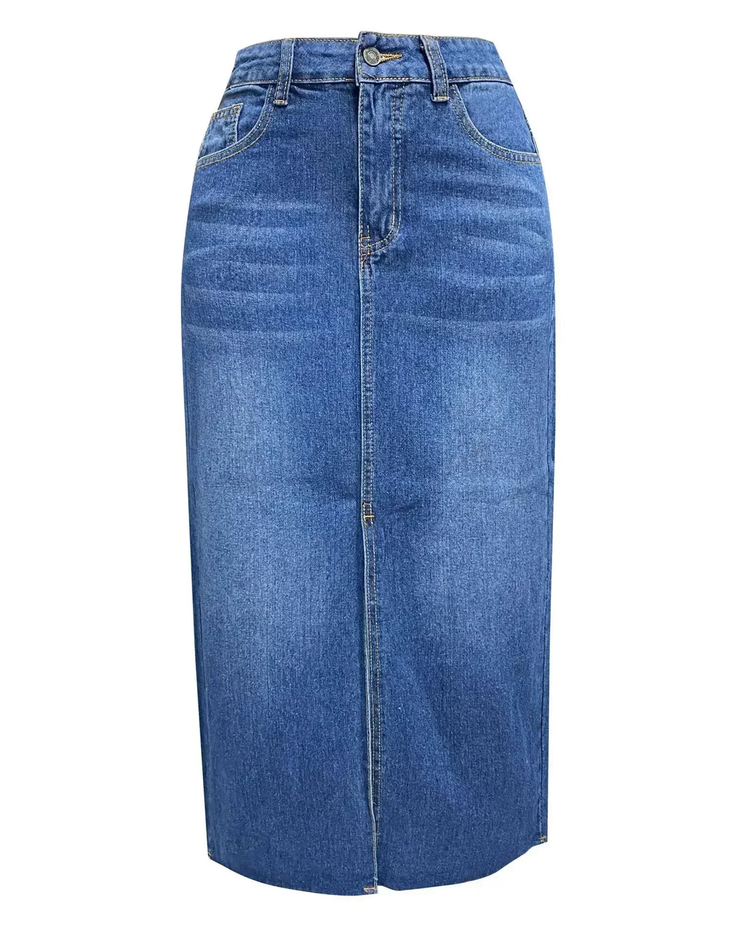Front Slit Denim Midi Skirt in Blue — VerolynBoutique