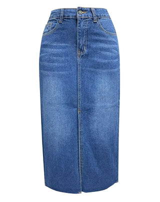 Front Slit Denim Midi Skirt in Blue — VerolynBoutique