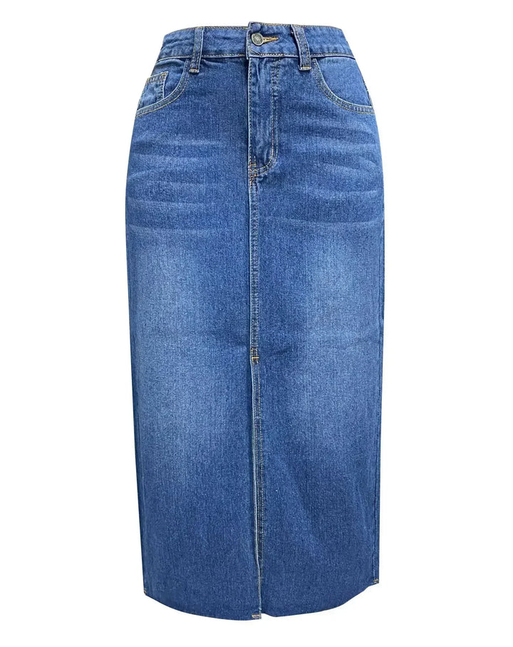 Front Slit Denim Midi Skirt in Blue — VerolynBoutique