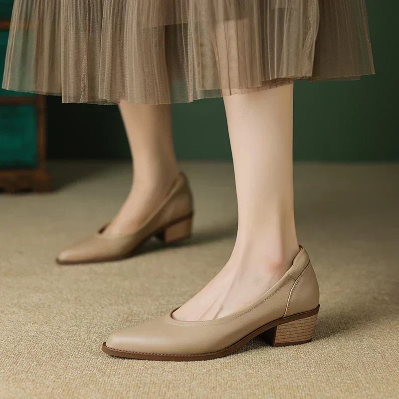 Pointed Toe Slip-On Heels in Apricot — VerolynBoutique