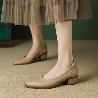 Pointed Toe Slip-On Heels in Apricot — VerolynBoutique