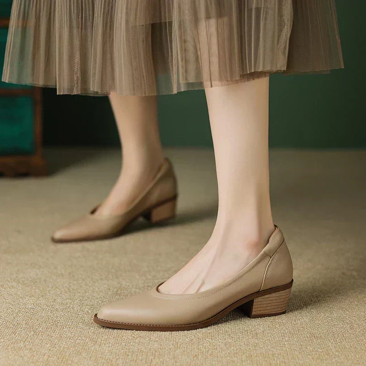 Pointed Toe Slip-On Heels in Apricot — VerolynBoutique