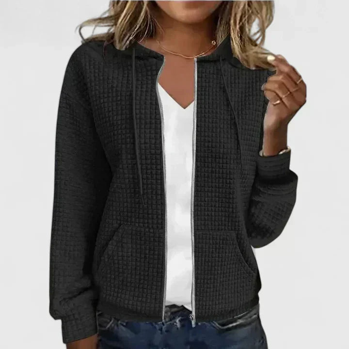 Waffle Knit Zip-Up Hoodie in Black — VerolynBoutique