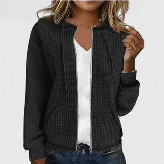 Waffle Knit Zip-Up Hoodie in Black — VerolynBoutique