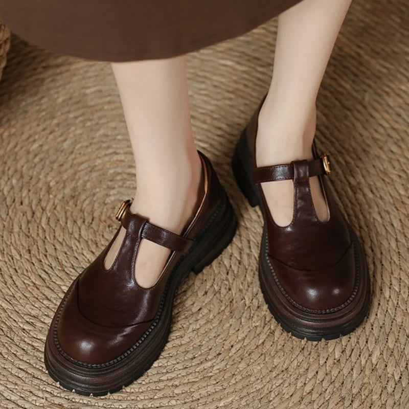 Chunky Sole T-Bar Shoes in Brown — VerolynBoutique