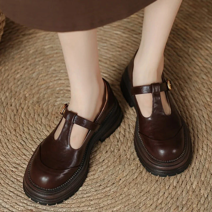 Chunky Sole T-Bar Shoes in Brown — VerolynBoutique
