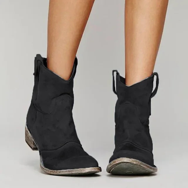 Suede Western Ankle Boots in Black — VerolynBoutique