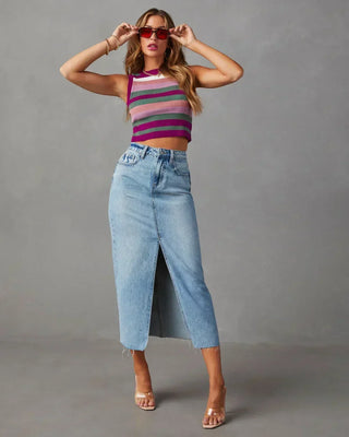 Front Slit Denim Midi Skirt in Sky Blue — VerolynBoutique