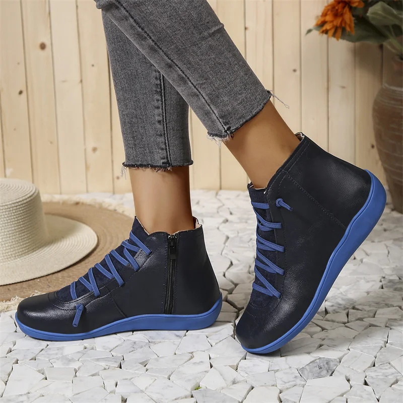 Wrap-Lace Side Zip Ankle Boots in Blue — VerolynBoutique