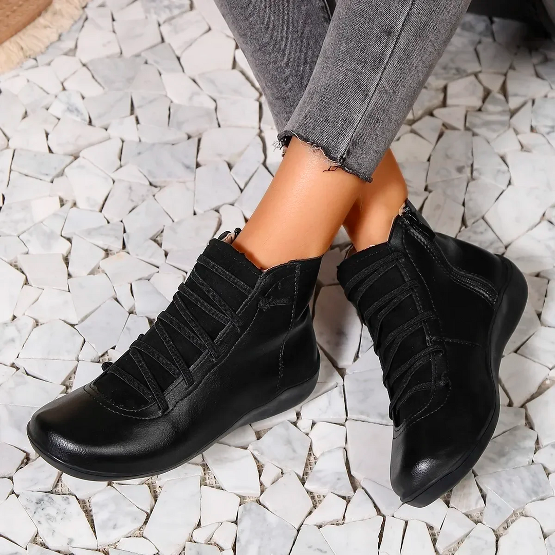 Wrap-Lace Side Zip Ankle Boots in Black — VerolynBoutique