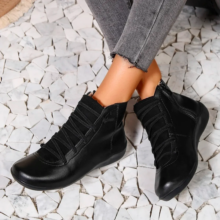 Wrap-Lace Side Zip Ankle Boots in Black — VerolynBoutique