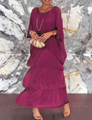 Loose Overlay Tiered Maxi Dress in Purple — VerolynBoutique