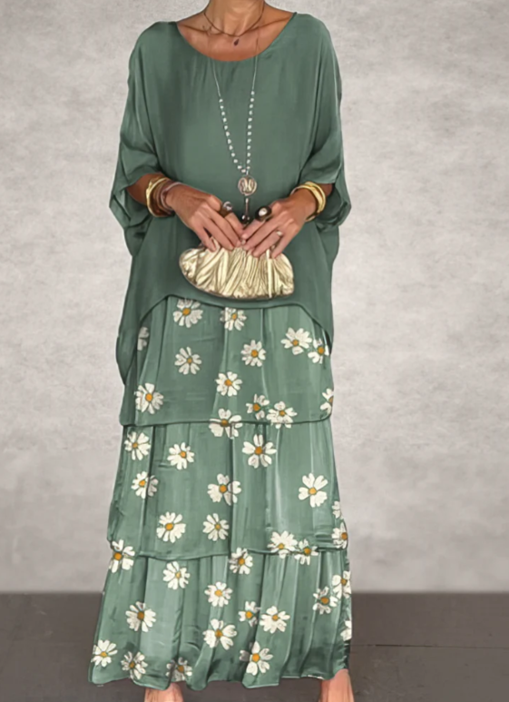Loose Overlay Tiered Maxi Dress in Sage — VerolynBoutique